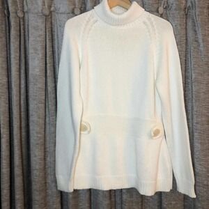 525 America Cream Turtleneck Sweater with Button Belted Detail Size Extra Large